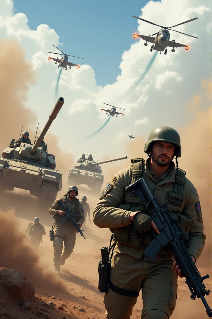 photorealistic, highest quality, RAW photo, cinematic composition, (panoramic shot of a great battlefield:1.2) in World War II, great explosions everywhere, tracer bullets, shrapnel, destroyed vehicles along the battlefield, vehicles impacted by bombs, in the distance a terrified soldier's face reflects the horror of bombs exploding all around him, his face unhinged in terror, running, World War II helmet|weapon|uniform|boots|vehicles|tanks, dynamic poses, abundant details, intricate details, subsurface scattering, volumetric shadows, sharp focus, 8k, highly detailed, UHD, HDR, dynamic face expression, (extremely high facial expressiveness:1.3), soldiers running at distance, dirt,