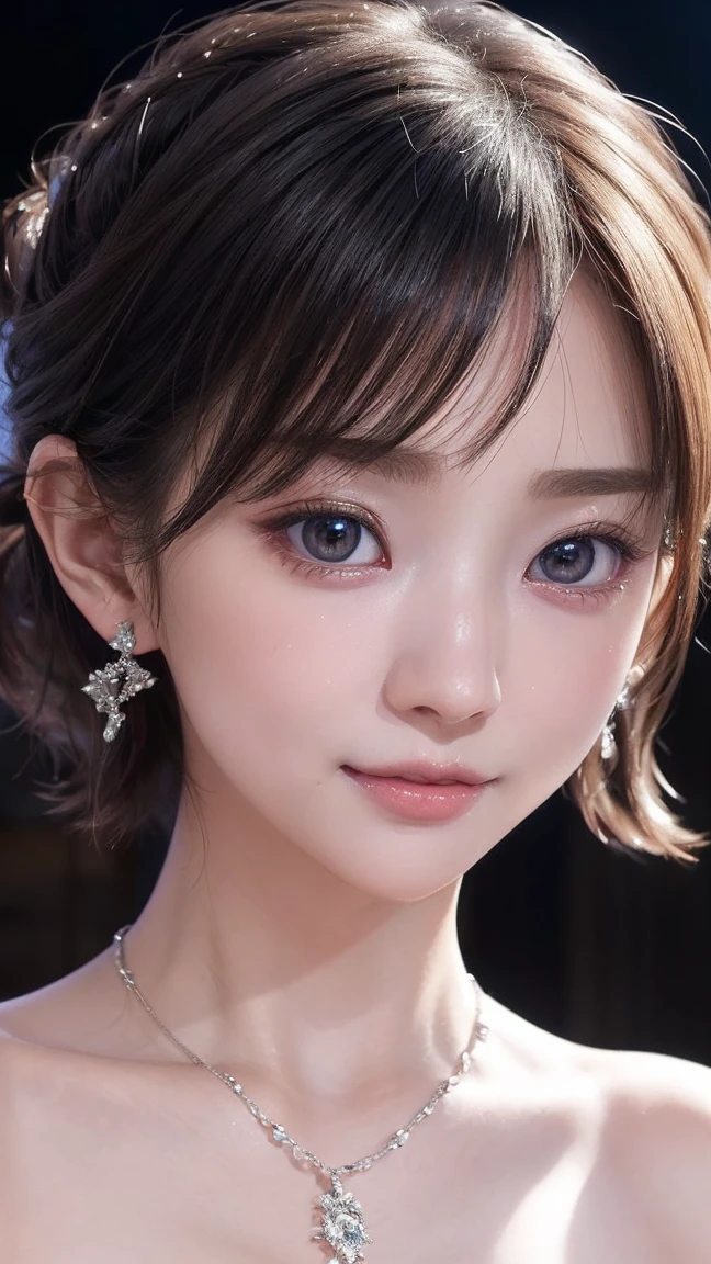 (4K quality:1.3),(Best Quality:1.5),(Whitening:1.4),(Beautiful Skin:1.4),(10th Generation:1.5),(*********:1.5),(The ultimate beautiful girl:1.5),(Arisa Hanyu:1.4),rich,Upper Body,smile,(tits:1.5),(A black bejeweled dress with a plunging neckline:1.3),(The chest is thin:1.4),(Nearly naked:1.4),(jewelry),(Super Celebrity),(Supermodel),(Tight waist:1.4),(Night viewの良いホテル:1.1),(luxury:1.2),(Arisa Hanyu:1.5),(Anorexia:1.4),(Night view:1.3),(Face close-up:1.2),Catchlight,(Child&#39;s face),(smile:1.1),(Half Up Hair:1.3),(Bright Blue Eyes),(2D cuteness:1.5),(Cute Makeup),Beautiful fingertips,(Transparent white skin),(albino),(Light hits the subject:1.3),Best Shot