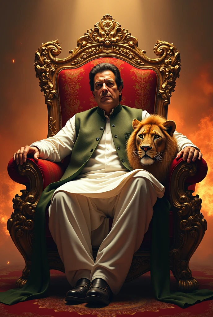 Masterpiece, best quality, extremely detailed CG unified 8k wallpaper, painting, brush, full body, separated, animated art, super fine silhouette, fantasy art, ex prime minister of Pakistan imran khan wearing a dragon robe, golden dragon robe, sitting on the throne of a dragon chair, gorgeous chair in gold