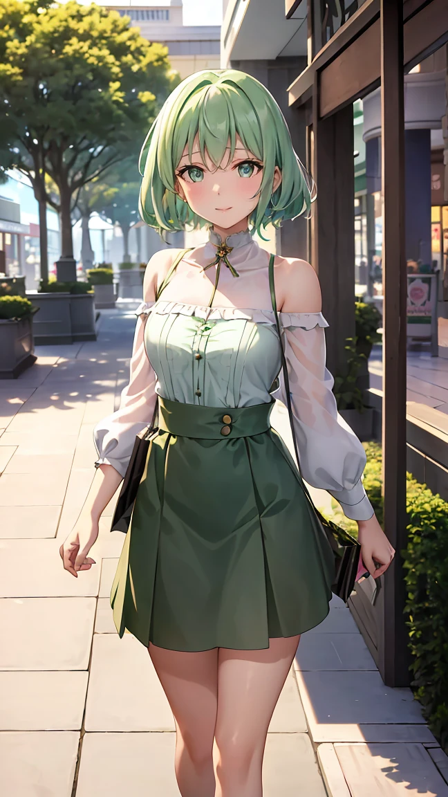 ((masterpiece)), (((best quality))), chromatic lighting,
colorized, green + white limited color palette,
detailed concept drawing,
Street Fashion, on a Station platform,
portrait, 20yo 1girl, medium soft breasts, slender, long green hair, black eyes, smiling
