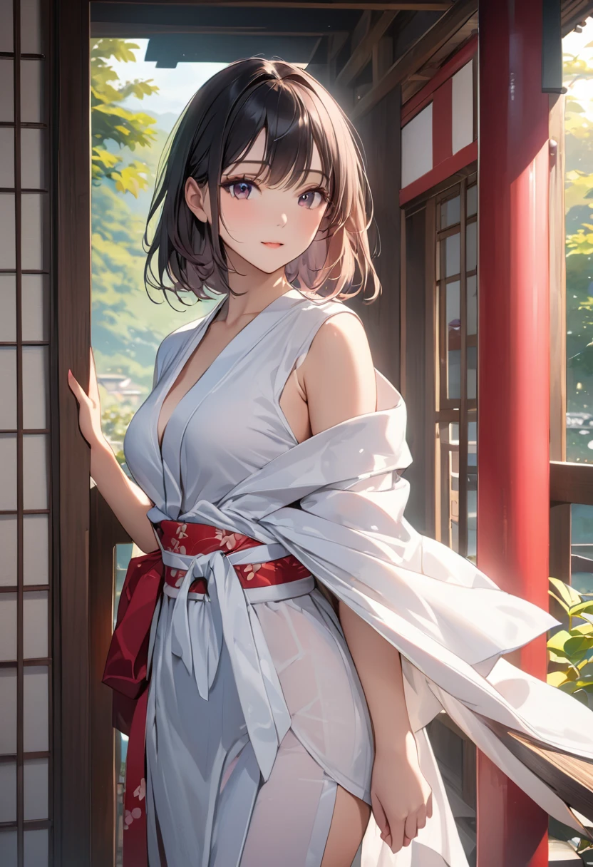 Yukata、Close contact to the body、Alluring、, drunk, modern, from behind, Canon, masterpiece, anatomically correct, super detail, high details, high quality, 16k