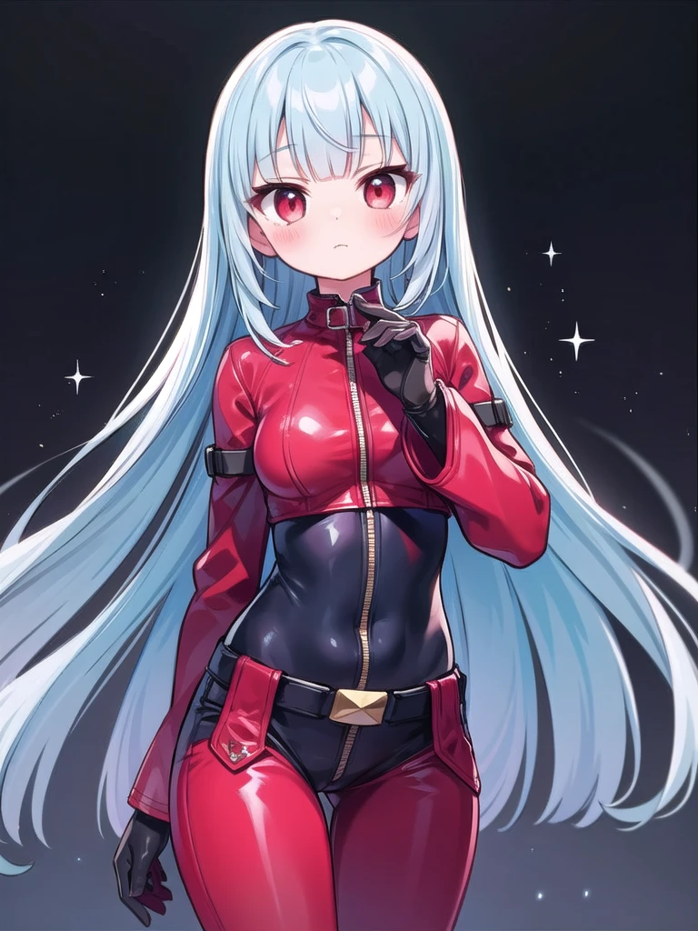 young girl, long blue hair, red eyes, ssmile, opened mouth, Pink PlugSuit, Masterpiece, hiquality