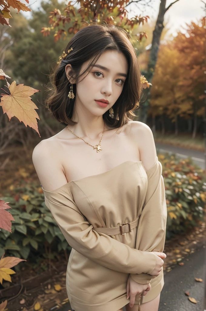 (masutepiece, Best Quality:1.2), 8K, 15yo student, 85 mm, Official art, Raw photo, absurderes, Pretty Face, close up, Upper body, violaceaess, gardeniass, Beautiful Girl(Brown Jasper Pattern Off Shoulder Dress:1.4) ,a choker:1.6)、Looking at Viewer, No makeup, (Smile:0.4), Film grain, chromatic abberation, (small tits:1.4), face lights, clear lighting, Detailed face, Bokeh background,full body Esbian、slender、serious facial expression、Pinclip Gloss, Look at viewers, sexy pose,full body Esbian, full of details, Multiple poses and expressions, Highly detailed、Round chest、FULL BODYSHOT、Standing posture、Hair swaying in the wind、Hair to the shoulders、Very slim physique、Beautiful waist、very slender legs、extremely detailed eye and face, Sharp pupils,(Simple background),(Dull light blue background:1.2), Black eyes
