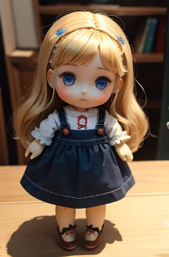 ((highest quality)), ((masterpiece)), (extremely detailed), kukolnydom, doll, mature woman, solo, eye level shot, sitting on desk, plastic skin, green eyes, (looking down, blank eyes:1.3), light smile, blue swimsuit, classroom, 8k
