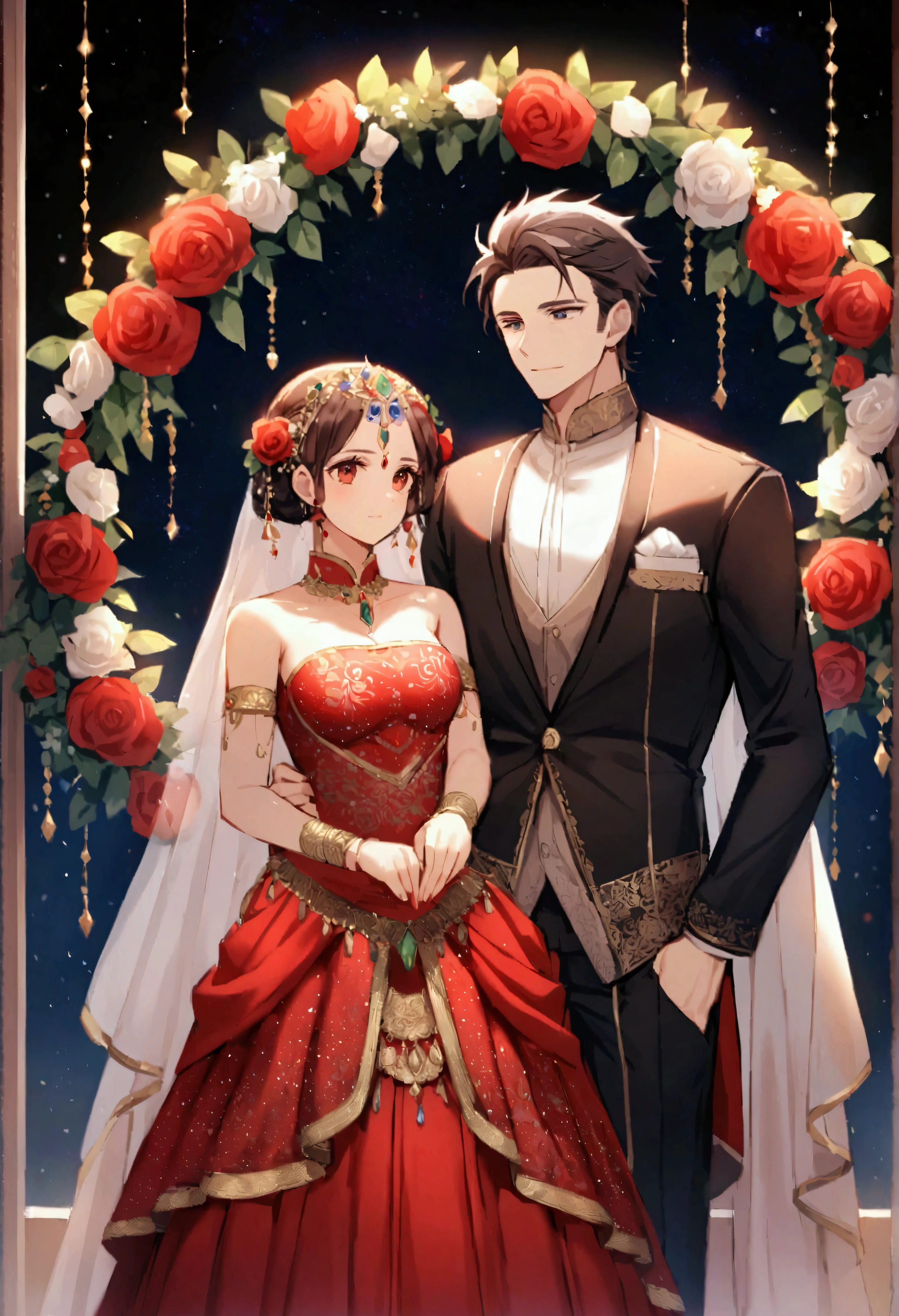 a grand masquerade ball of nobles all in anime version