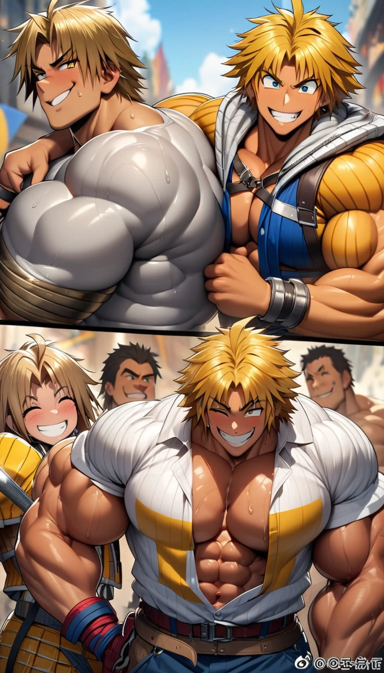 Highest quality,Huge muscles,Full Color,tidus,Massive ,smile wickedly,Open shirt,Shake hard,Devil&#39;s Wings and Tail,Normal position,(((Huge erect penis))),Rubber Suit,Magic circle tattoo,Sex,2boys,((Zoom out,Full body photo)),Stick your tongue out,The devil enters the body,(((アナルSex,Normal position)))