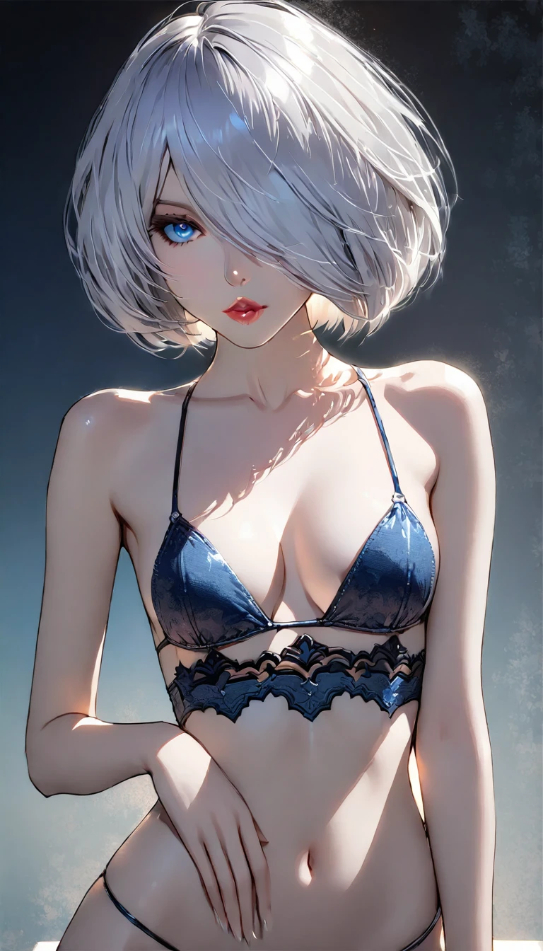 masterpiece, best quality, ultra-detailed, illustration,(1girl),beautiful detailed eyes, looking at viewer, close up, (breast focus), white short hair, shy, cat ears, ((glowing blue necklace)), lake in background, (blue and red eyes), thick lips, ((heterochromia)), (small breasts), (hoodie)