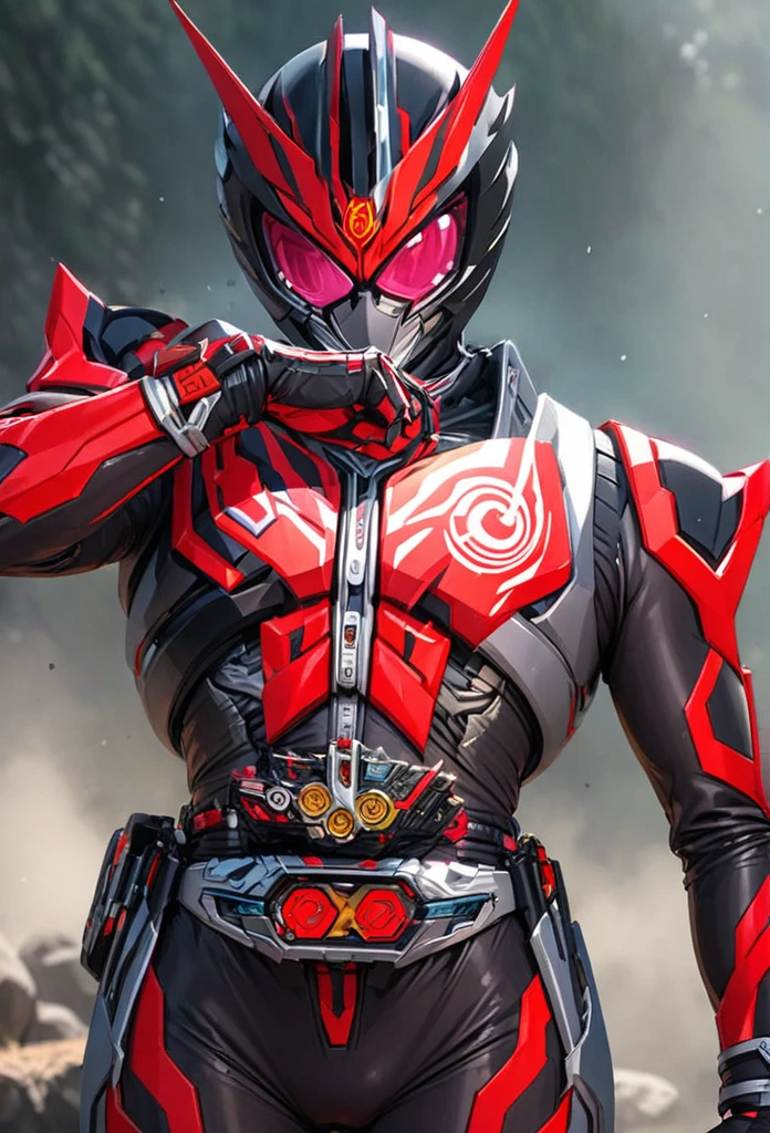 Kamen Rider,solo, High resolution, masterpiece, accurate, Anatomically correct, Illustration, Illustration,Gaze into the red, 