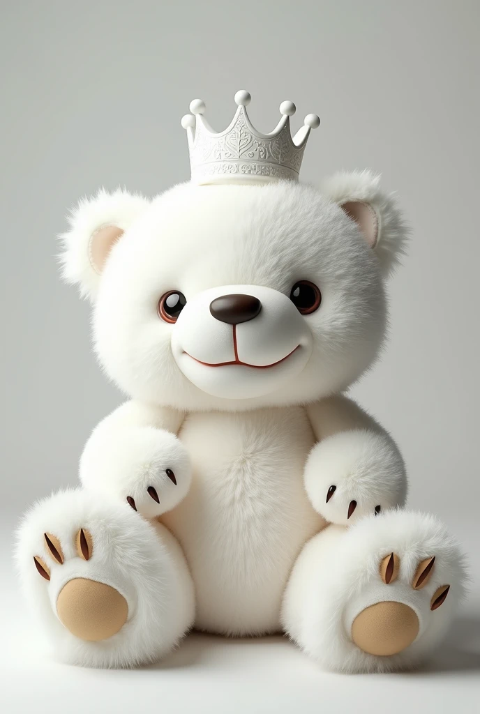 (UHD, best quality), Big stuffed bear, Stuffed white bear, stitch, White Crown, Left eye is drooping, Sharp Claws, fluffy body