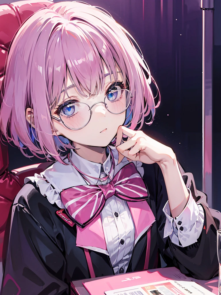Black poker cards HD picture、Pink Hair,Round Glasses,Short Bob