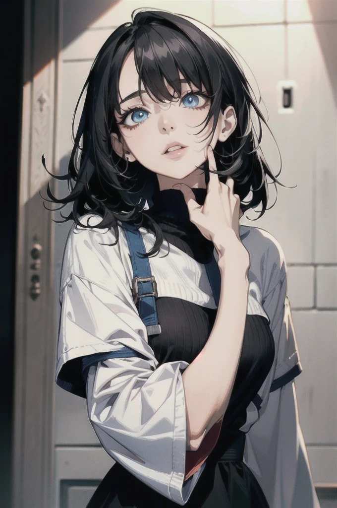 absurdres, RAW photo, extremely delicate and beautiful, masterpiece, Best Quality, ultra high resolution, 32k, hyperrealistic, ultra-detailed, delicate facial features, beautiful detailed woman, tearful mole, earring, medium breasts, full body shot, medium hair, black hair, hoodie, sportswear,