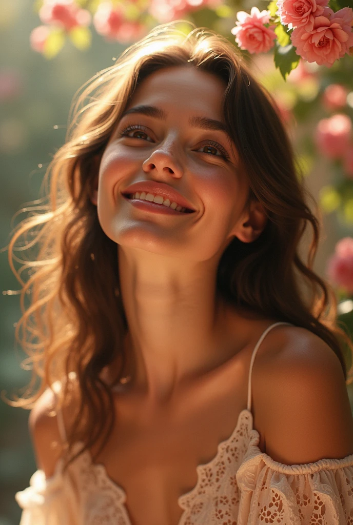 High resolution, masterpiece, Anatomically correct, Highest quality, High-resolution model, Very detailed, Textured skin, smile, Open your mouth a little, happiness/joy, smiling, Looking up at the stars,starry skies,Shining Moon,Friendly atmosphere,Calm expression,Peace of mind and comfort,good quality clothes
