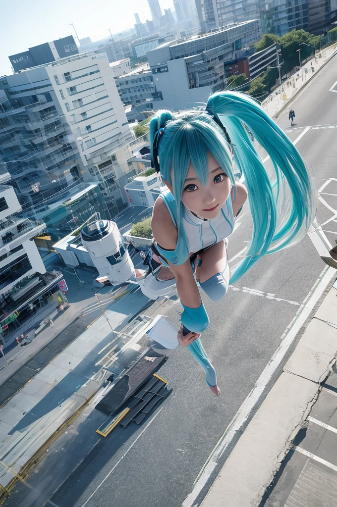 ((Colossal Titan Art、8k、Realistic、Hatsune Miku、Cosplay、Japanese women、Cosplayイヤー、Cute Smile、Big Breasts、非常に緻密なColossal Titan Art、Much larger than a skyscraper、very small metropolis, Miniature metropolis, 靴の高さ未満のMiniature metropolisで、A supergiant who crushes cities with his shoes、A gigantic girl of unimaginable size、Full body description、giga giantess, tera giantess, peta giantess、Crush City、Small Town、Micro City、The supergiant walks、high top view))、 (Alter ego art、8k、Realistic、Hatsune Miku、Cosplay、Japanese women、Cosplayイヤー、Cute smile、Big Breasts、非常に詳細なAlter ego art、hatsune-miku one girl clones, 1 girl is cloning, 10, 100, 1000, 10000, 100000, 10000000, 1000000000000)