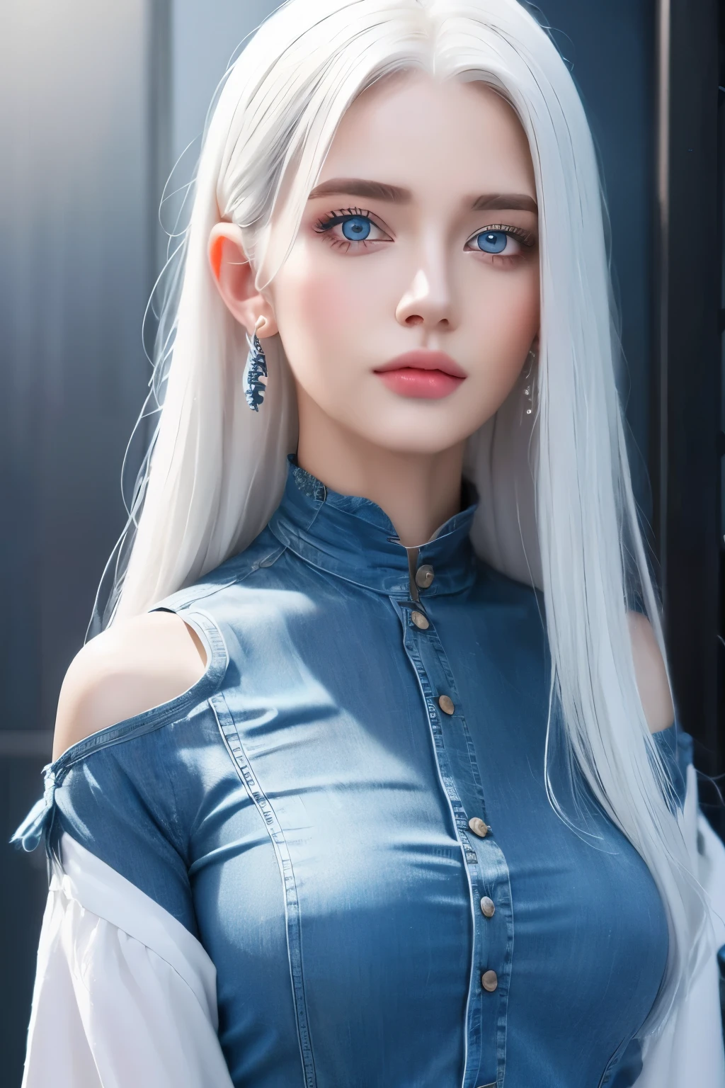 HD realistic girl with white hair and blue eyes 