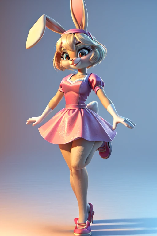 a close up of a cartoon bunny with a pink dress and a pink headband, cute 3 d render, lola bunny fanart, adorable digital painting, cute cartoon character, judy hopps from zootopia, cute anthropomorphic bunny, animation character, judy hopps, cute character, 3 d render stylized, bunny girl, 3 d cartoon, cute! c4d female sara rabbit hot rod transformerz last knight style 