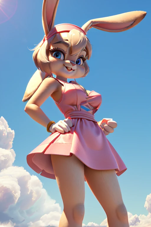 a close up of a cartoon bunny with a pink dress and a pink headband, cute 3 d render, lola bunny fanart, adorable digital painting, cute cartoon character, judy hopps from zootopia, cute anthropomorphic bunny, animation character, judy hopps, cute character, 3 d render stylized, bunny girl, 3 d cartoon, cute! c4d female sara rabbit hot rod transformerz last knight style 