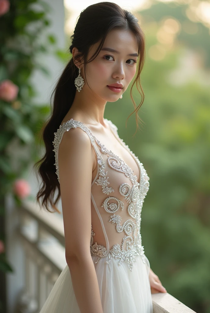 Turbulent posture, (very delicate and beautiful work), (masterpiece), 1girl, girl in wedding dress surrounded by roses, veil, lace, full body, high definition, ridiculous, charming expression, smile, beautiful clear eyes, green eyes, delicate necklace, delicate earrings, full body, vivid flower garden, simple background blur, ultra-fine description, beautiful, attractive, ultra-fine picture, delicate face, delicate figure, thin collarbone, lovely lips, beauty big, soft back, mix4, (8k, RAW photo, highest quality), masterpiece: 1.2), (realistic, photorealistic: 1.37), one girl, cute, professional lighting, photon mapping, radiosity, physically based rendering