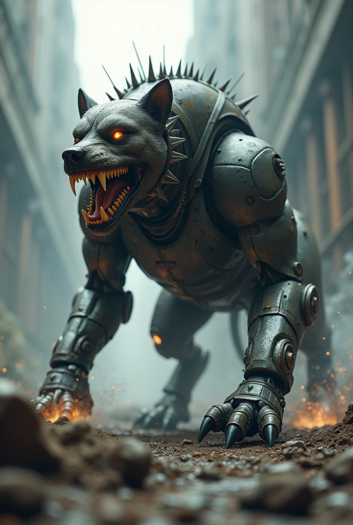 Drawing of a humanized robot panther with the body of a gear