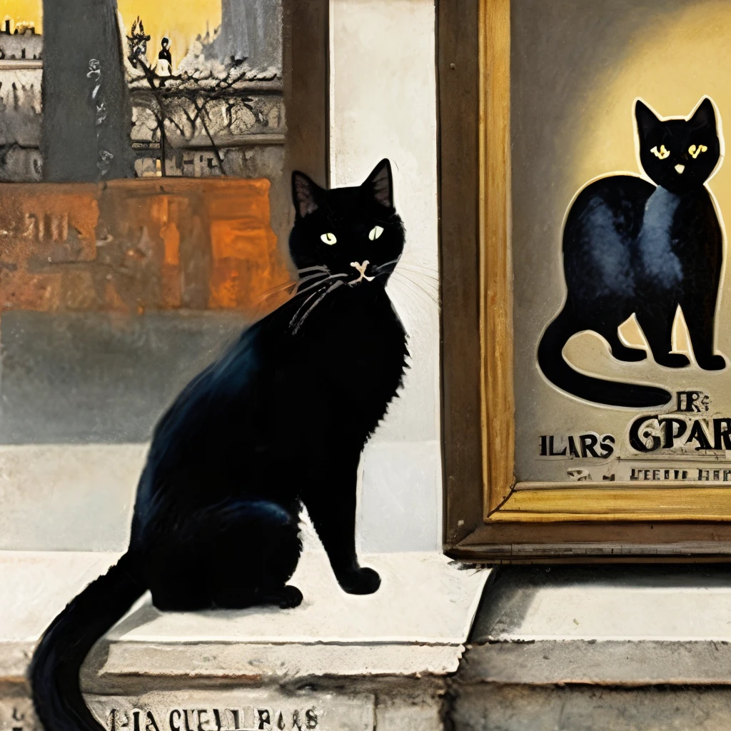 19th century Paris、Black Cat、Wall with posters