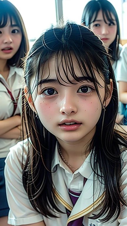 one Japanese beautiful girl, (a beauty の少女, Delicate girl:1.3), (12 years oldexpression,Photograph from the knee up,
break, (A shirt that shows through nakedness:1.3),
break, Very fine grain definition, (Symmetrical eyes:1.3),
break, (School changing room, Outdoor:1.3),
break, Small breasts, Black Hair, 12 years oldの美少女,
break,cial details:1.0),
break, (masterpiece, Highest quality, Super detailed, Detailed face, 8k)