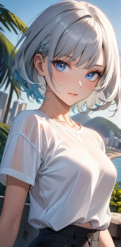 Masterpiece, Superb Style, Spring Dress, Silver Hair, Short Hair, Outdoor, Magazine Cover, Upper Body, Young Girl, Photorealistic
