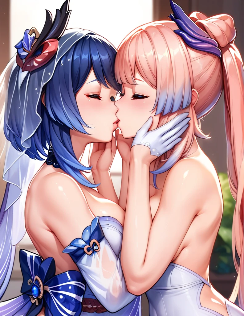 score_9, score_8_up, score_7_up, score_6_up, score_5_up, score_4_up, 2girls, raiden shogun and yae miko, big breasts,,collarbone,nude,naked, floox style,, standing, steam, steaming body, sweat, ,  rating_explicit, , high resolution,, deep breath, , head out of frame, closed mouth, grey background, breast pressing, , lesbians, yuri, , hugging, breasts against breasts, side view, naughty smile, hands on shoulders, passionate, 

