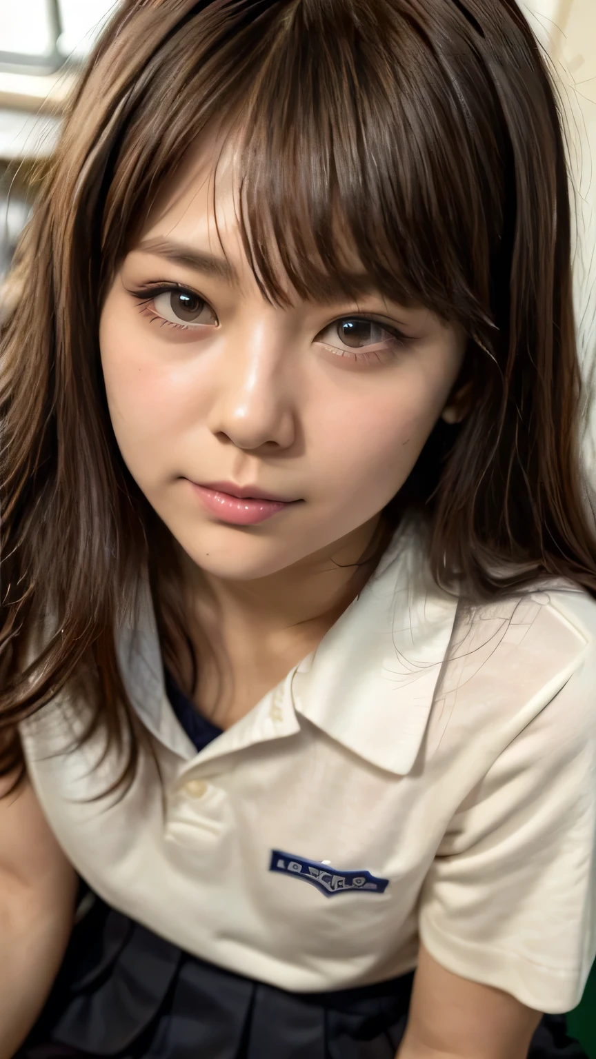 (((No blur、Focus on the eyes:1.1、Extremely detailed:1.22、Ultra-high resolution、masterpiece:1.45、Highest quality)))、顔のUltra-high resolutionクローズアップ、long, straight black hair、So that every single hair is clearly visible、The subtle color changes of hair depending on how the light hits it、 (((The skin is white and smooth、Skin has a natural glow、Fine skin texture、Representing the fine details of pores:1.22)))、Details of the light redness on the forehead and cheeks、Eyes with fine iris details、The eyes depict color gradations and patterns.、Long, natural-looking eyelashes, each and every one visible、Well-groomed eyebrows、眉毛のindivual々The hair is clearly visible、Light reflecting off into the eye、The light in the eyes creates small highlights、The nose is delicate、Fine detail on the nostrils、Lips are plump and naturally pink、Depicts the fine lines and soft curves of the lips、lips are shiny and、The gloss on your lips accentuates their shape.、(((Detailed depiction of lip texture、Particular attention to the depiction of light and shadow、Soft natural light gently illuminates the face from the front、A faint glow on the forehead、A slight shine on the nose、A slight glow on the cheeks、Shadows are cast softly along the contours of the face、Accentuate the sides of your cheekbones、Accentuate the sides of the jawline、Emphasize the sides of the nose、The gloss on her lips reflects the light faintly、Lips emphasize the plump texture、The shadow of the hair gives depth and dimension、indivual々The hair shines in the light、The background is simple and blurred.、Focus on the face