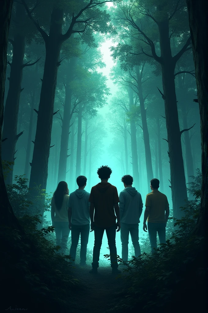 Image: Rahul and his friends
searching for the spirits in a
dark forest.