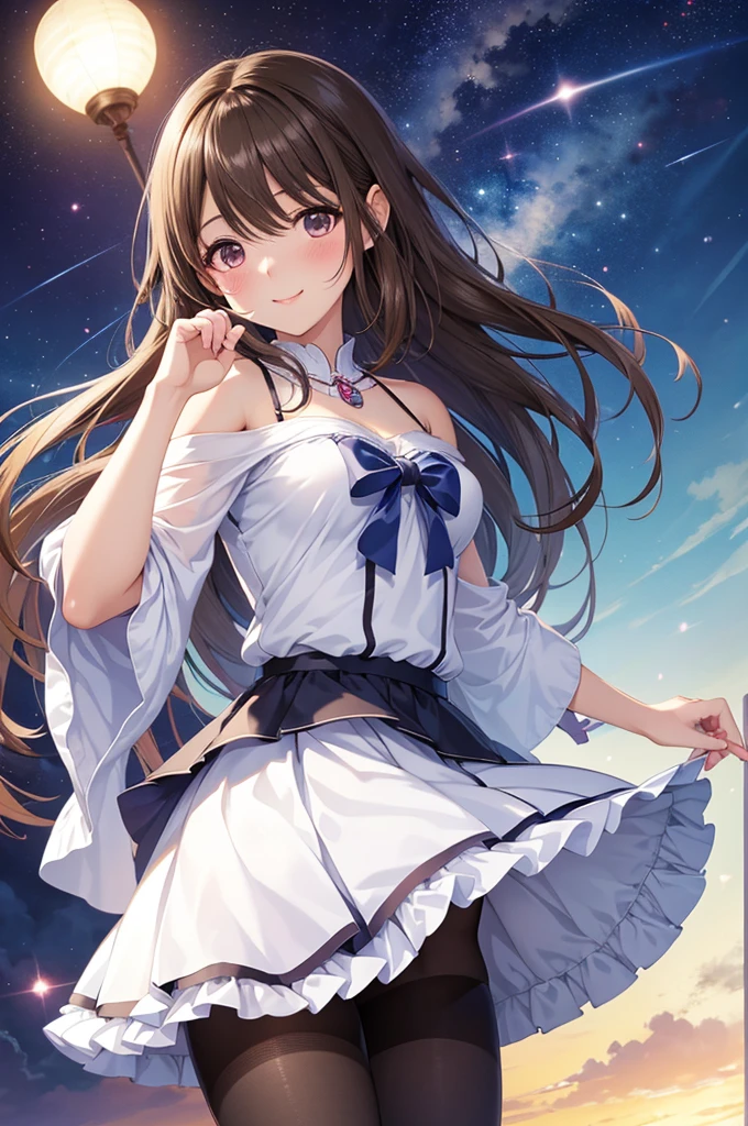 butterfly hair ornament, (Purple eyes:1.1), Side Ponytail, Ponytail, Black skirt, Cape, demon slayer uniform, Long sleeves, Pleated skirt, Very short skirt, white cape,Sexy upper eyes, (Spread your crotch to show your panties:1.5), (Small white panties:1.5)Beautiful, Breathtaking, Highly detailed, 8K, Use, affectionate, Ultra photo realsisim, Scenery