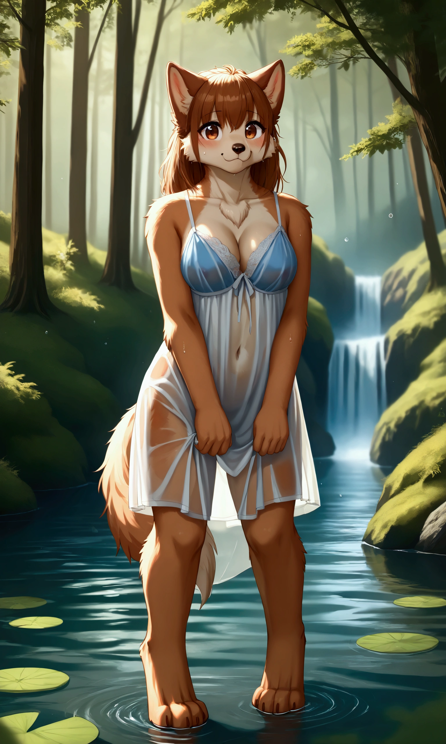 solo female, dressed is rags, extra young, (rabbit:0.8), (anthro:1.3), ( fur, detailed fur, fluffy fur:2.0, harry, covered in hair, short hair), (looking at viewer, full-length portrait:1.2),  ( animal genitalia, tomboy:1.2, 6 nipples, multiple nipples), BREAK, (happy:1.2), BREAK, (masterpiece, best quality, ultra realistic, 4k, 2k, (intricate:1.1), (high detail:1.3), film photography, soft focus, RAW photo, photorealistic, analog style, subsurface scattering, photorealism, absurd res)(long rabbit ears:1.2, long cat tail:1.4, rabbit nose:0.4, wiskers:0.7, long tail:1.4, )(short:1.3, wet, wet fur:1.2, rain:0.7) furry (standing in the wilderness)