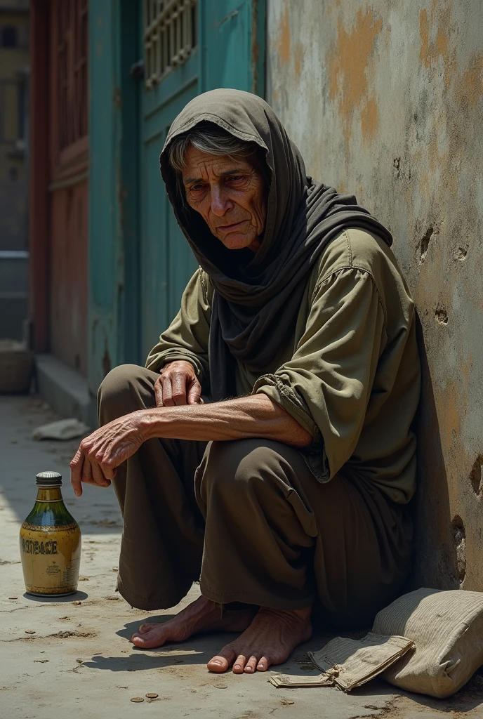 Pale skin ugly kurdish girl smoking cigarette in village house dirty poor