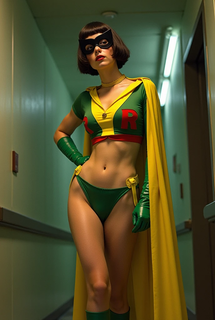 Realistic photo, 8K, At Comic-Con, there are plenty of superhero fans., 18-year-old Selena Gomez, She is 5 feet 7 inches tall, She has a slender face, She has dimples, she has freckles, she has green eyes, she has full lips, she has slender nose, She has a bob haircut, she has tanned skin, she has a 90E breast size, She has a slim waist, she has big buttocks, she wearing costume of captain marvel