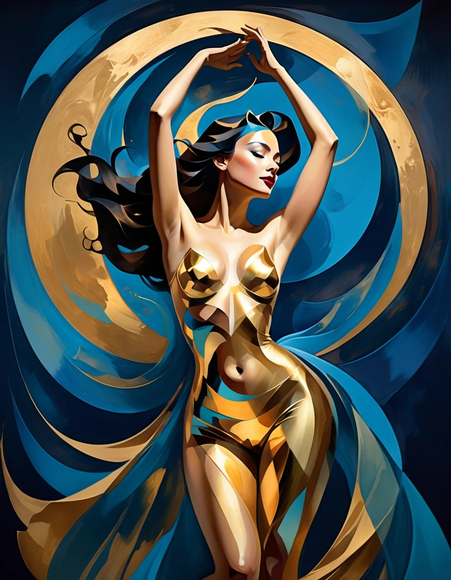 (Nude Woman) Abstract Painted in Gold and Blue Paint, by Sam Spratt, Alberto Seveso and Dan McCaw, Behance Favorite, Behance. Polished, by William Berra, Best of Behance, by James Paick, by Alberto Seveso, Saatchi Art, Masterpiece; Behance HD, Kai Fine Art, Detailed Facial Structure. Non-Representational, Colors and Shapes, Expression of Feelings, Imaginative, Highly Detailed Dancing on the Crescent Moon with Transparent Veils, Imaginative Script, Director: Aaron Douglas, Director: Hugh Hughes, Nude Woman Dancing, Director: Robert Peak, Illustration!, Angus McBride, Inspired by Raymond Leech, Laurent Durieux, (Asaf Hanuka), Inspired by Art Frahm, Elegant Dance on You