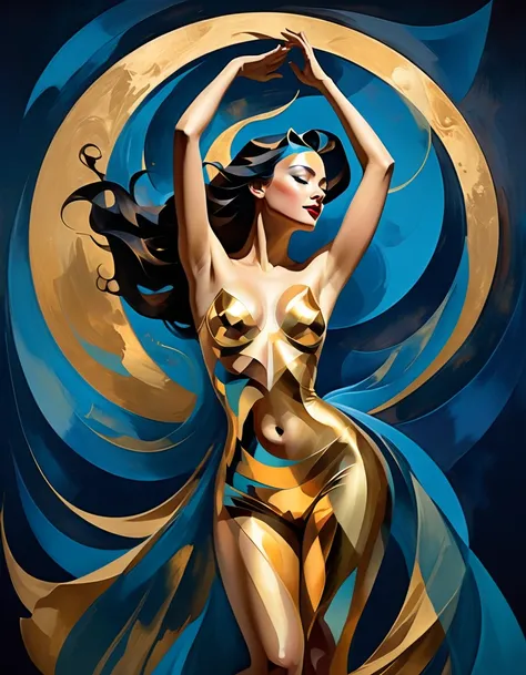 (nude woman) abstract painted in gold and blue paint, by sam spratt, alberto seveso and dan mccaw, behance favorite, behance. po...