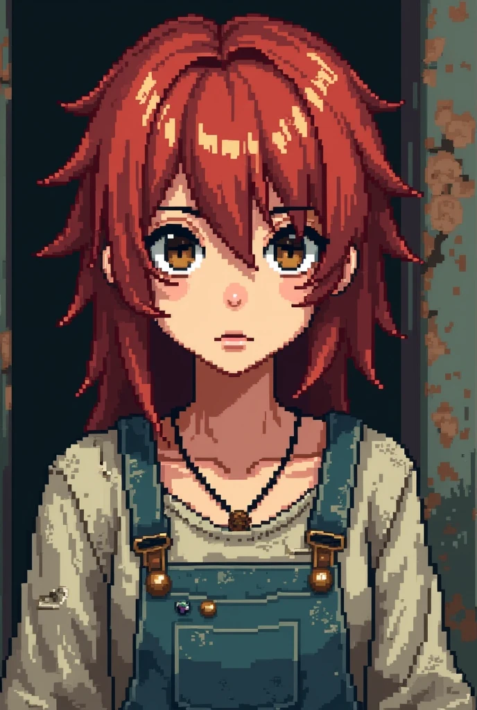 girl appearance with serious face, psychopathic look, does not smile looks sad, angry, red eyes, messy hair, traumatized, tears of blood