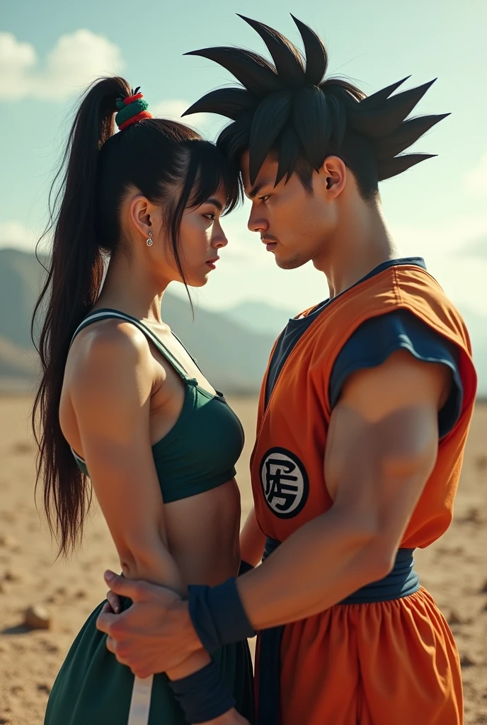 Goku naked woman version kissing Vegeta