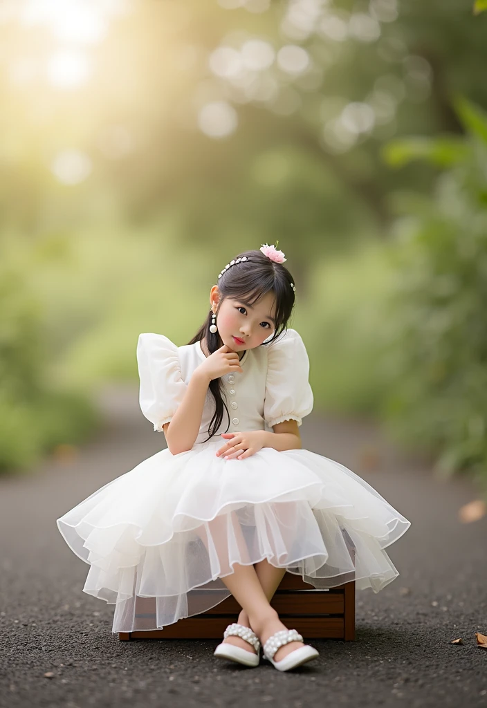 A child amidst a black palette
Kneeling on the ground, equally straight black hair white dress, pele brothers. 