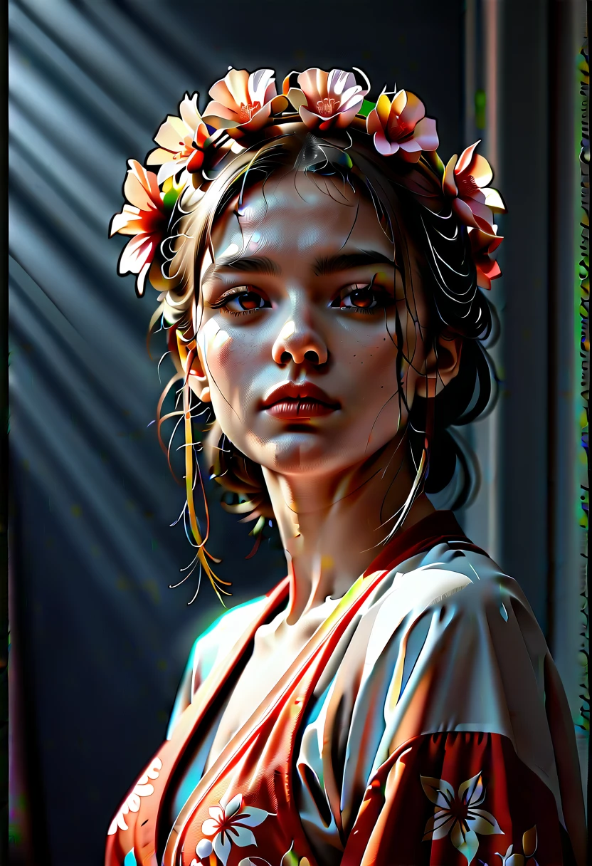 a beautiful female portrait of Frida Kahlo,intricate detailed face,beautiful detailed eyes,beautiful detailed lips,extremely detailed face and features,longeyelashes,detailed flower crown,wearing traditional Mexican dress,vibrant colors,warm lighting,dramatic shadows,oil painting,masterpiece,photorealistic,cinematic composition,ultra-detailed,hyper realistic,vibrant colors,dramatic lighting