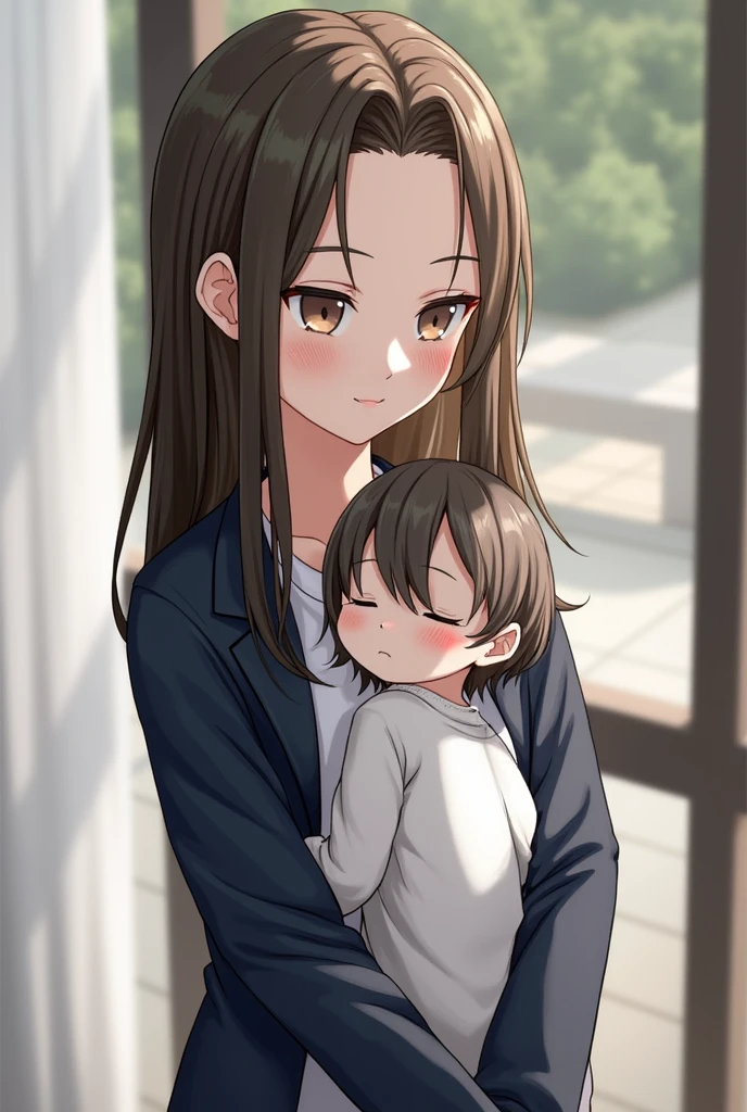 young boy nose pinches his mom, sitting on lap, mom dressed in white skirts, young boy dressed in brown cargo shorts, mother and son, animal ears