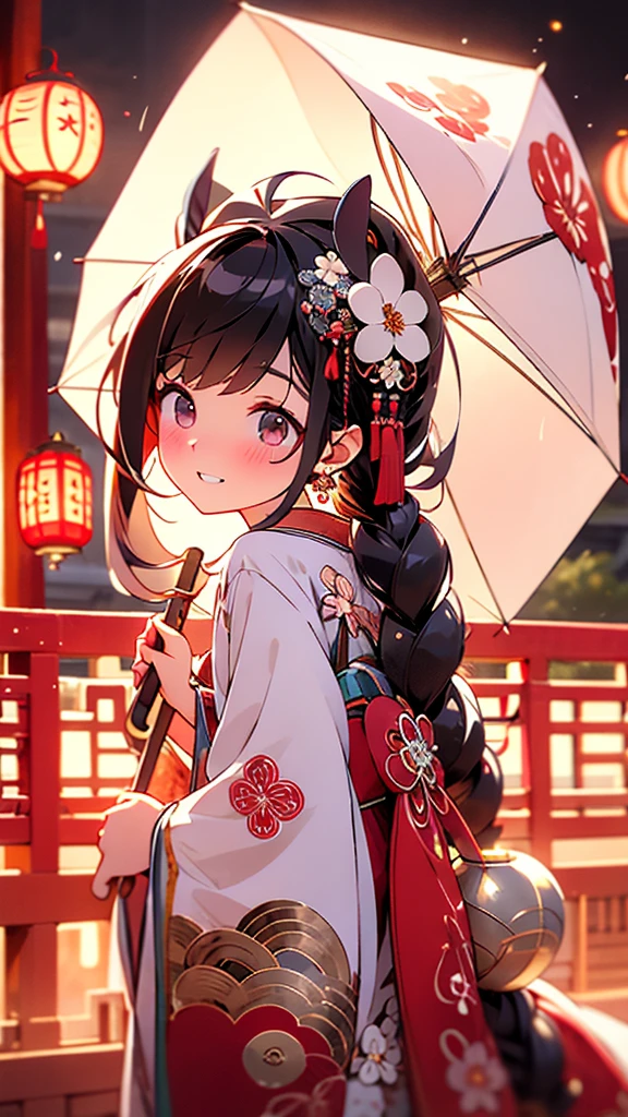 (masterpiece:1.2),The best,Pixiv,midjourney portrait,1 girl,umbrella,alone,flower,long hair,hair accessories,hair flower,hold umbrella,looking at the audience,rain,hold,outdoor,Bangs,Japanese clothes,[kimono,oil-paper umbrella,black hair,open lips,Long sleeve,Upper Body,shy,Look back,[tassel,Chinese clothes,Hanfu,Wide sleeves,Bow down,flower卉印flower,earrings,white [kimono,jewelry,ribbon, No background, White background