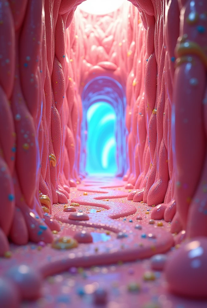 designed to reflect the magical essence of the Candy Kingdom. The walls were covered with a shiny material that resembled crystallized sugar., capturing and reflecting light in a way that made the space look like a kaleidoscope of candy colors.