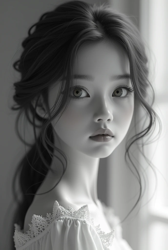 Jeune fille, monochrome noire et blanc, couleur douce, rendu 3d - SeaArt AI