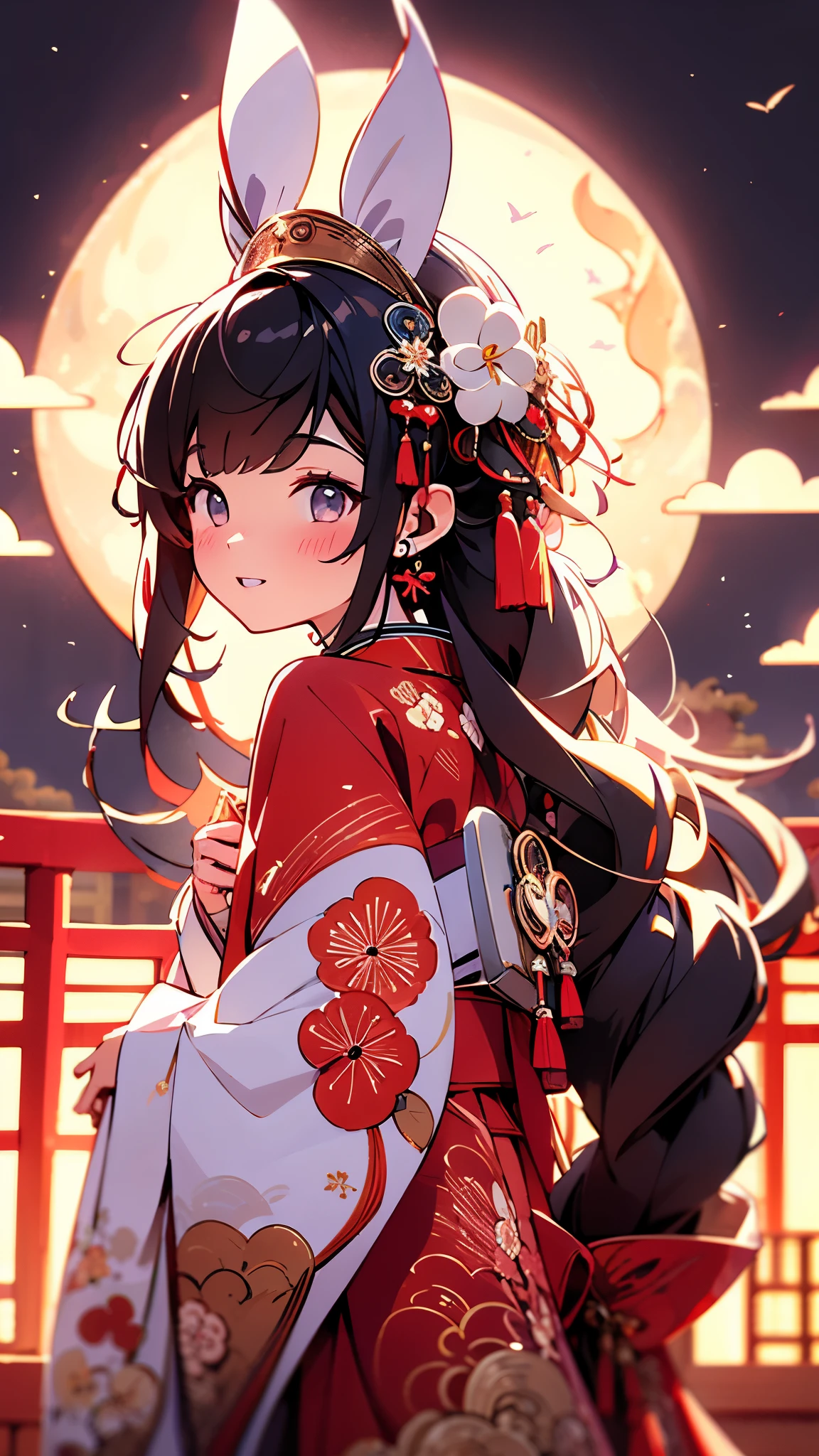 4k HD,((masterpiece:1.2)),The best,Pixiv,midjourney portrait,1 girl,,alone,flower,long hair,hair accessories,hair flower,hold ,looking at the audience,rain,hold,outdoor,Bangs,Japanese clothes,[kimono,oil-paper 傘,black hair,open lips,Long sleeve,Upper Body,shy,Look back,[tassel,Chinese clothes,Hanfu,Wide sleeves,Bow down,flower卉印flower,earrings,white [kimono,jewelry,ribbon, background full moon, White background