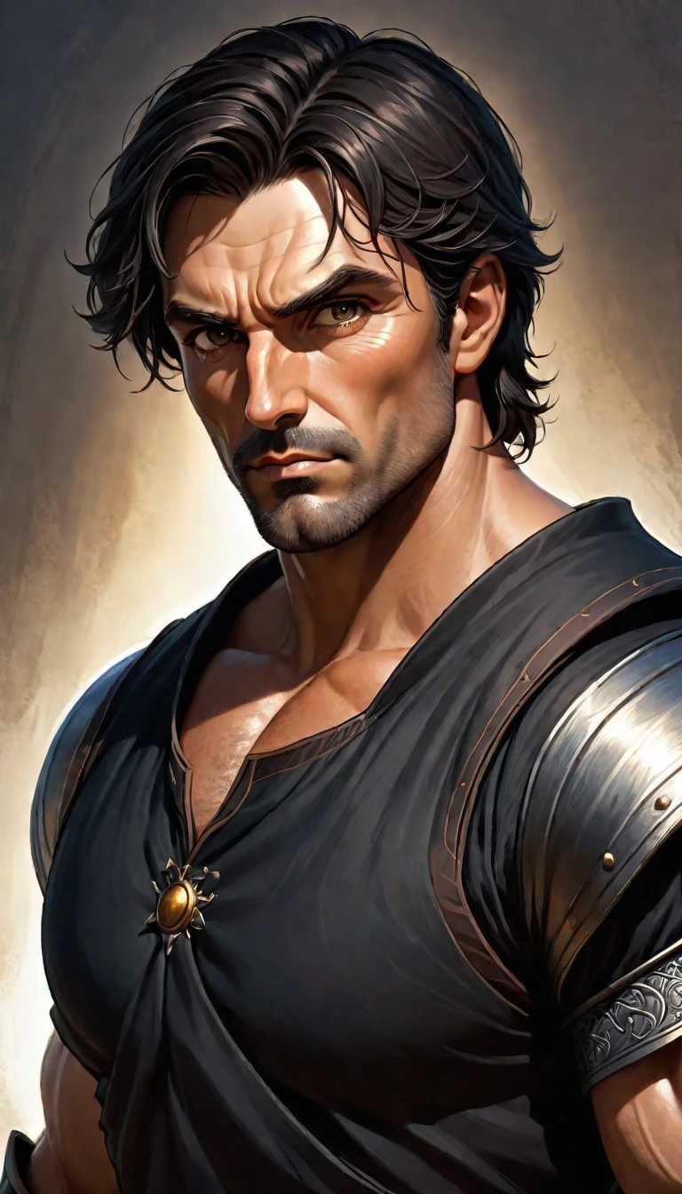 Portrait,photorealistic photo of a handsome young 1male ranger, brown leather armor, short dark hair, fully clothed, perfect face, handsome, (perfect composition:1.4), deviantart hd, artstation hd, concept art, detailed face and body, award-winning photography, margins, detailed face, detailed hands,,backlight, 12k ultrarealistic, ray tracing, intense gaze, looking at the viewer, cinematic lighting, art by Grzegorz Rutkowski, holding a small magic dagger,