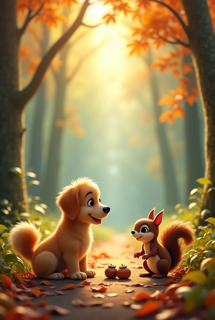 The dog looking at lilac the little squirrel who was crying on a low branch the squirrel was crying 