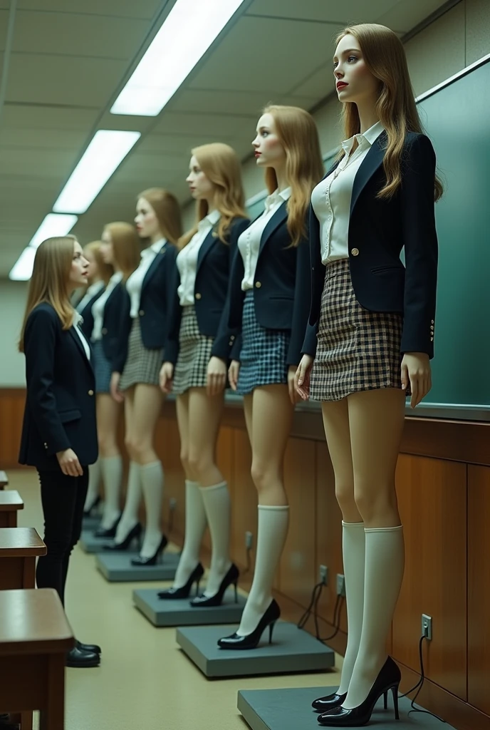 Lily James ((blonde)), (((standing naked))) in front of a crowded classroom, shy, worried, scared, (((face blushing))), hiding, full body shot, perfect legs, (((embarrassed pose)))