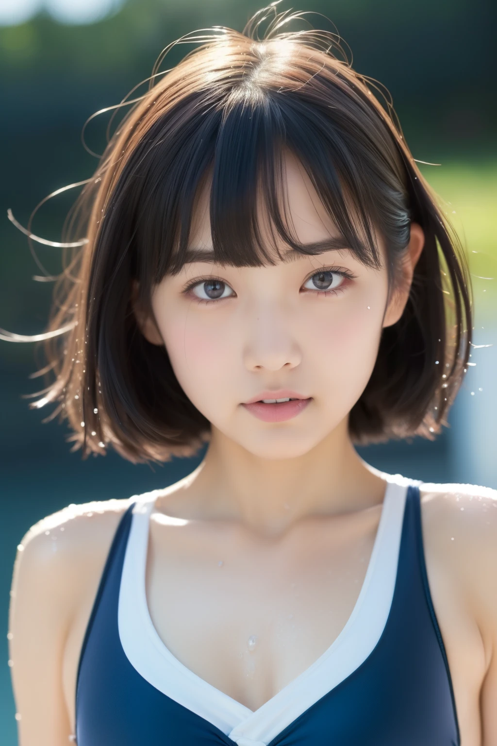 Similar to Tanaka Rena Cat Eyes Show your forehead Piledriver pubic hair Open female genitalia Black Hair Short Hair Looking at me Excited Sweaty