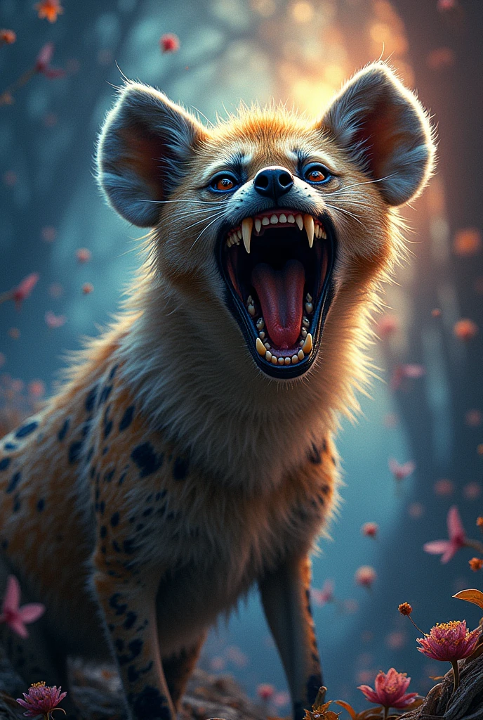 anthro, brown hyena, male, skinny body, shaggy fur, thick fur, topless, kneeling on ground, realistic fur, detailed background, wilderness background, realistic, photorealistic, ultra realistic, 8k, focus on head, view from above, cum on face, open mouth, cum in mouth, canine teeth, tongue out, blushing, realistic hands, 5 fingers, black claws, first person view, oral, hyena giving oral, canine penis in mouth, (by blotch)
