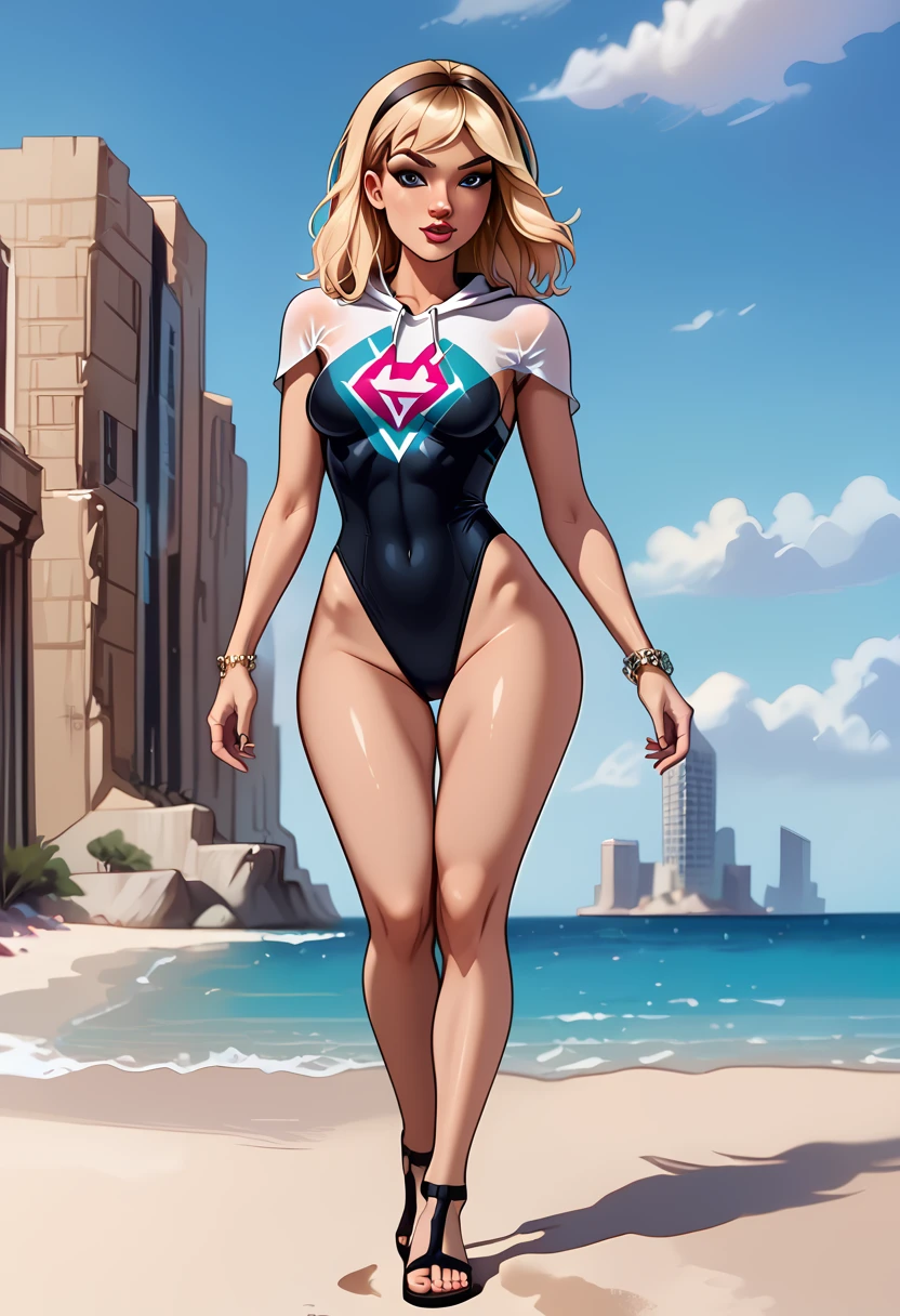hyperrealism, photorealistic, dark blue dress, bodycon dress, prom date, gala ball, 40 yo older female, solo, 1female, toned, wide hips, long light hair, thick thighs, ifbb, thick lips, thin waist, slendered abs, narrow waist, small waist, dark skin, tan, tanned, tanline, tanlines, tan skin, tanned skin, light brown skinned, lipstick, silk, translucent, sheer, satin, metallic, gossameer, lace, glossy, tule, reflective, transparent, sequin, chiffon, lycra, leather, sheen, latex, vynil, pvc, plastic, high detail