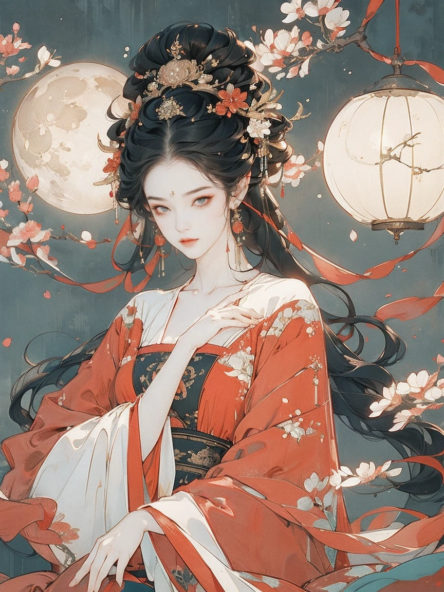 Countless starry skies、Shining stars、Milky way、the beautiful night sky:1.0、A dark-haired、Longhaire、Japan women、big eye、Double eyes、Well-formed face、Grinning smile、large full breasts、Hairstyles in the style of ancient Chinese、up hairstyle、Glitter Hair Ornament、Red see-through dress:0.8,qipao dress、beautiful foot、Silk Cross、Dynamic angles、top-quality、masterpiece、8K,Detailed image quality、